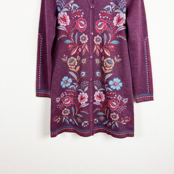 Sundance Merino Wool Floral Longline Cardigans Size Small - Picture 2 of 5